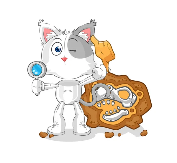 Cat Archaeologists Fossils Mascot Cartoon Vecto — 图库矢量图片