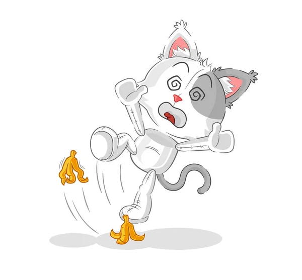 Gato Resbaló Plátano Mascota Dibujos Animados Vecto — Archivo Imágenes Vectoriales