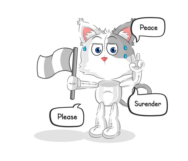 Cat Hold Surrender Flag Mascot Cartoon Vecto — ストックベクタ