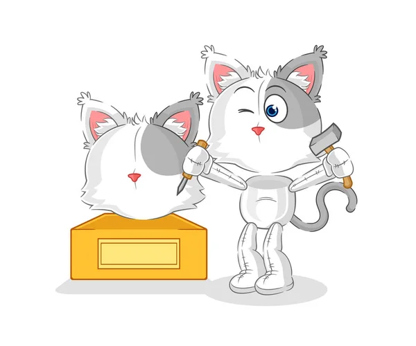 Cat Sculptor Character Cartoon Mascot Vecto — Stockvector