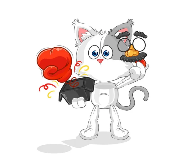 Cat Prank Glove Box Cartoon Masco — Stock Vector
