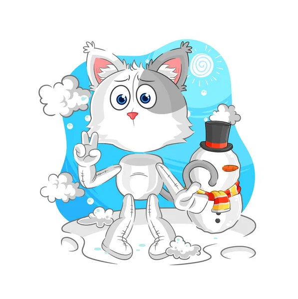 Cat Cold Winter Character Cartoon Mascot Vecto — ストックベクタ