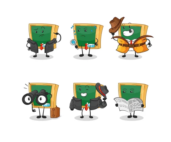 Blackboard Detective Group Character Cartoon Mascot Vecto — ストックベクタ