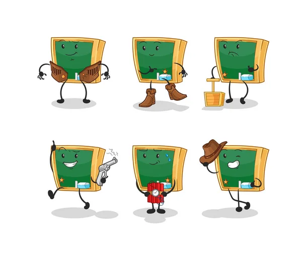 黑板牛仔组的角色 卡通吉祥物矢量 — 图库矢量图片