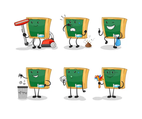 Blackboard Cleaning Group Character Cartoon Mascot Vecto — ストックベクタ