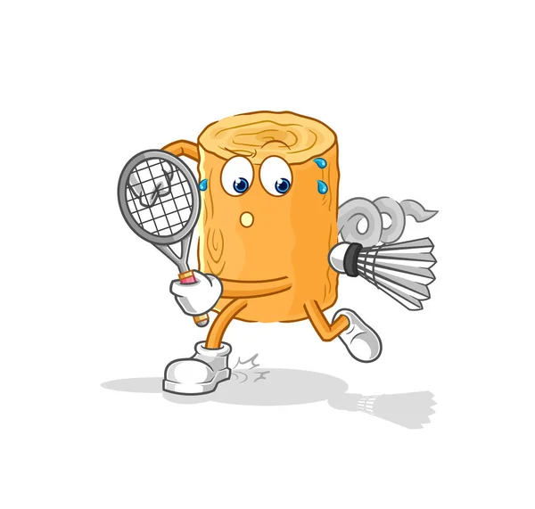 Wooden Corkscrew Playing Badminton Illustration Character Vecto — Vector de stock