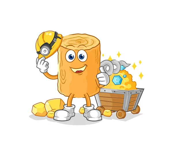Wooden Corkscrew Miner Gold Character Cartoon Mascot Vecto — Stock Vector