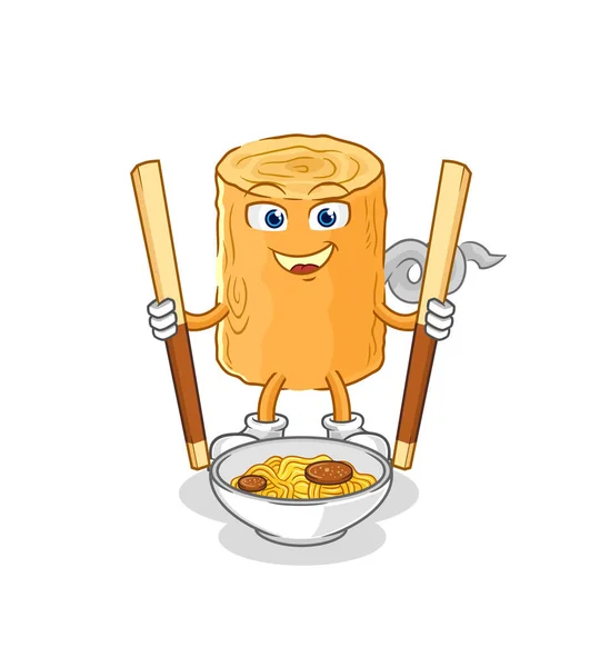Wooden Corkscrew Eat Noodle Cartoon Character Mascot Vecto — Vetor de Stock