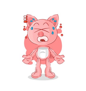 the pig low battery mascot. cartoon vecto