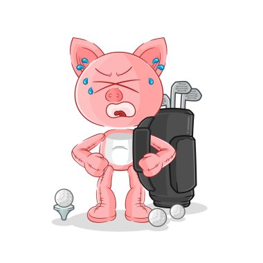 the pig with golf equipment. cartoon mascot vecto