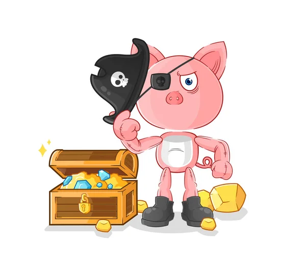 Pig Pirate Treasure Mascot Cartoon Vecto — Stock Vector