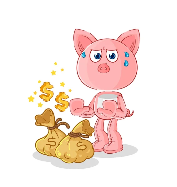 Pig Refuse Money Illustration Character Vecto — Stock Vector