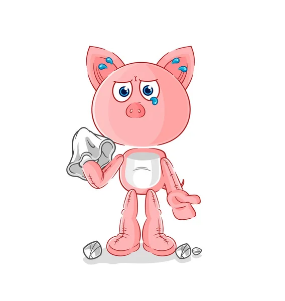 Pig Cry Tissue Cartoon Mascot Vecto — Stock Vector