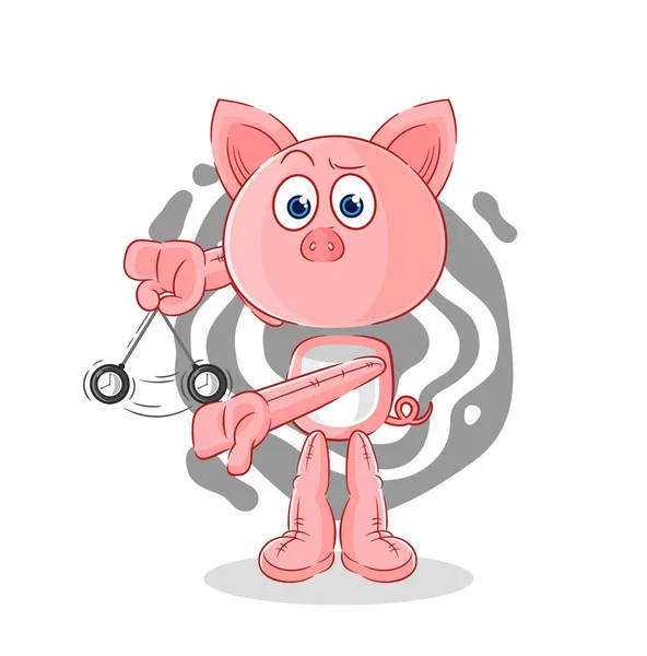 Pig Hypnotizing Cartoon Cartoon Mascot Vecto — Stock Vector