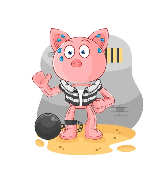 Pig Criminal Jail Cartoon Characte — Vettoriale Stock