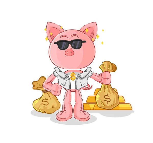 Pig Rich Character Cartoon Mascot Vecto — Stock Vector