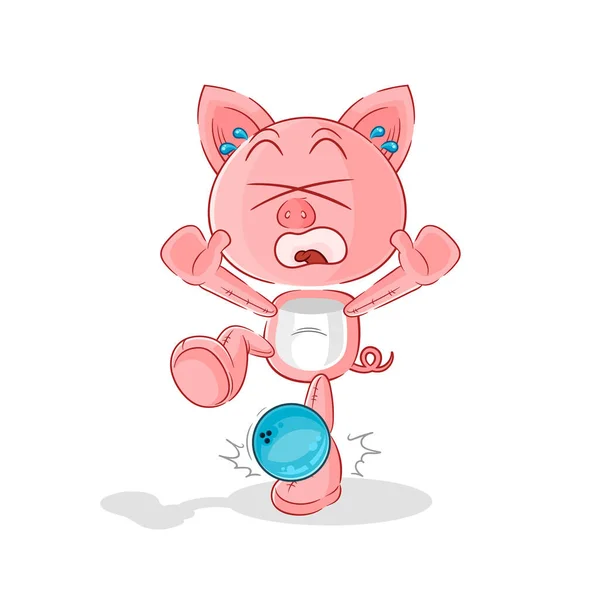 Pig Hiten Bowling Cartoon Cartoon Mascot Vecto — Stock Vector