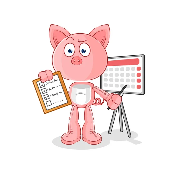 Pig Schedule List Vector Cartoon Characte — Stock Vector