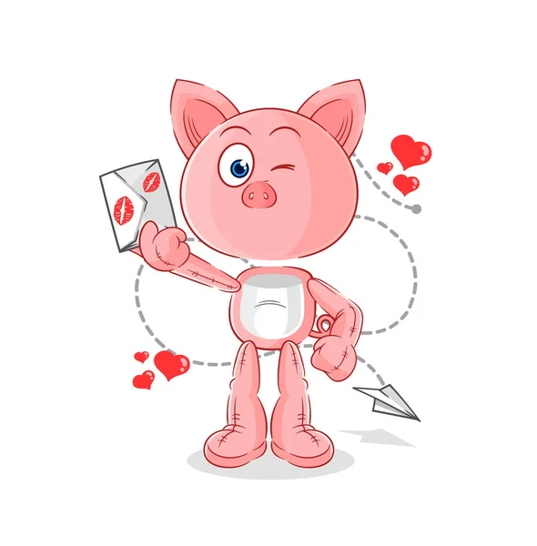 Pig Hold Love Letter Illustration Character Vecto — Stock Vector