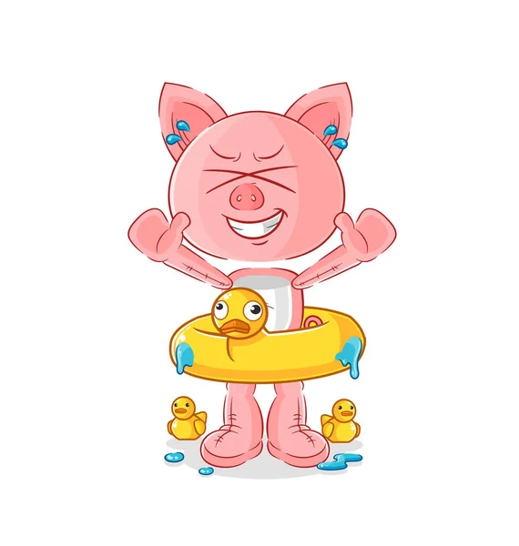 Pig Duck Buoy Cartoon Cartoon Mascot Vecto — Stock Vector