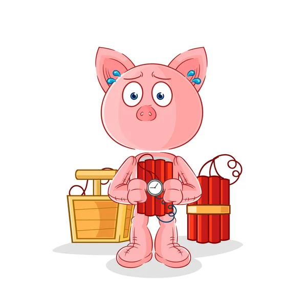 Pig Holding Dynamite Character Cartoon Mascot Vecto — Stock Vector