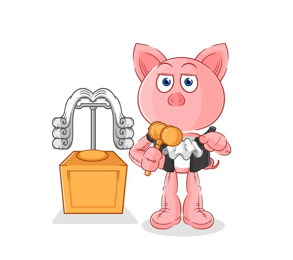 Pig Judge Holds Gavel Character Vecto — Stock Vector