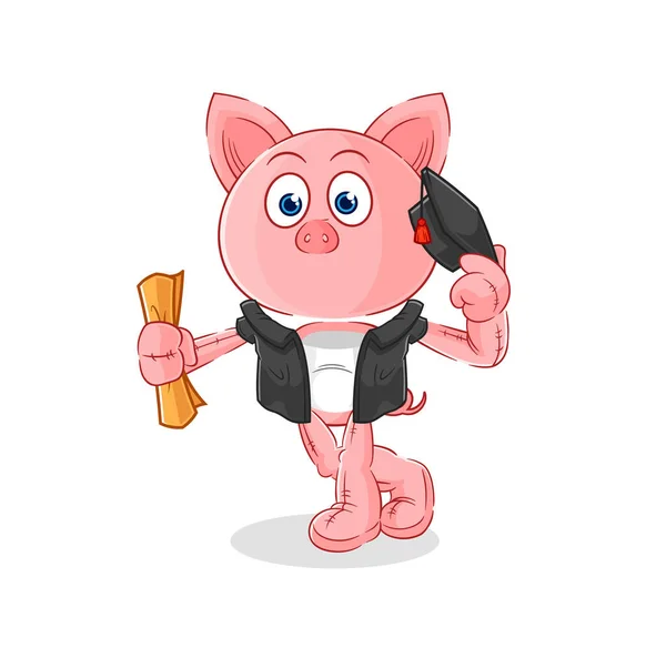 Pig Graduation Vector Cartoon Characte — Stock Vector