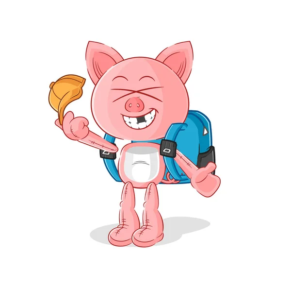 Pig Goes School Vector Cartoon Characte — Stock Vector