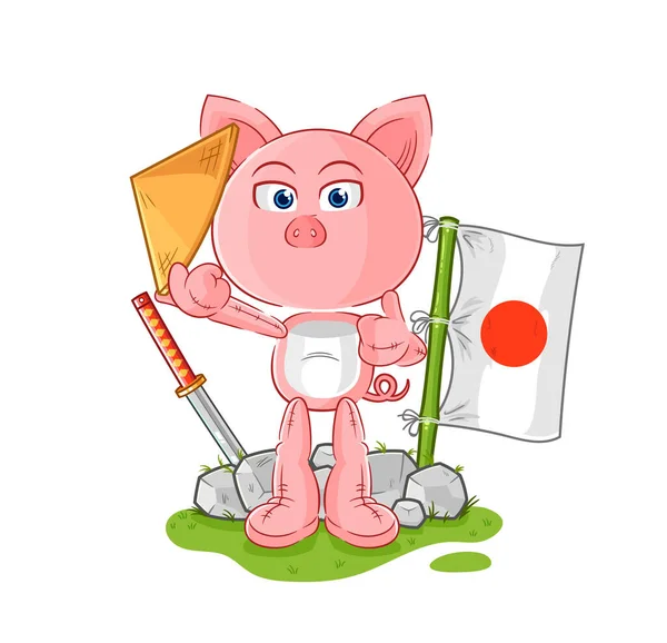 Pig Japanese Vector Cartoon Characte — Stock Vector