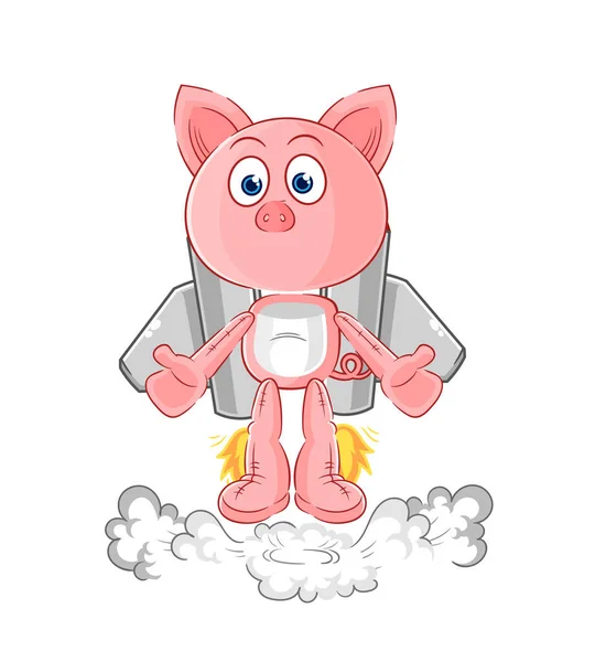 Pig Jetpack Mascot Cartoon Vecto — Stock Vector