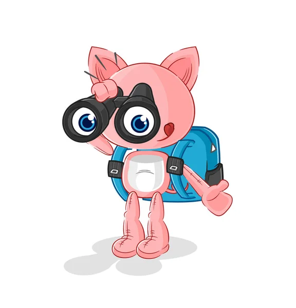 Pig Binoculars Character Cartoon Mascot Vecto — Stock Vector