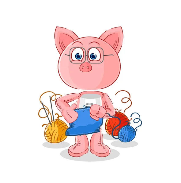 Pig Tailor Mascot Cartoon Vecto — Vettoriale Stock