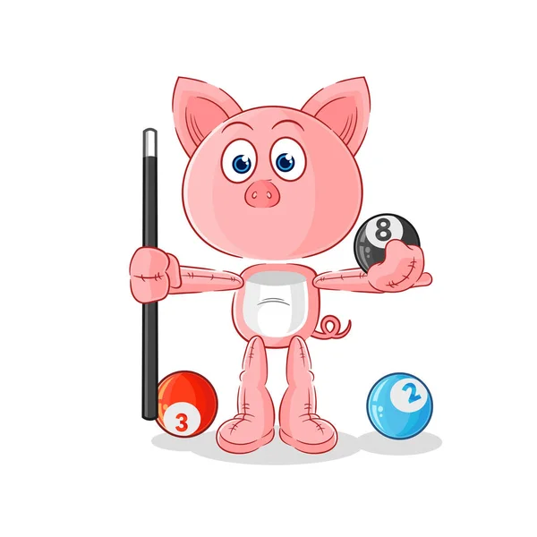 Pig Plays Billiard Character Cartoon Mascot Vecto — Stock Vector