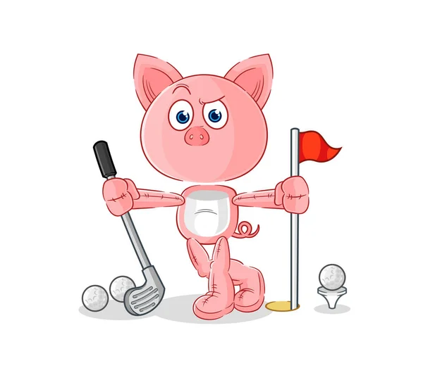 Pig Playing Golf Vector Cartoon Characte — Stock Vector