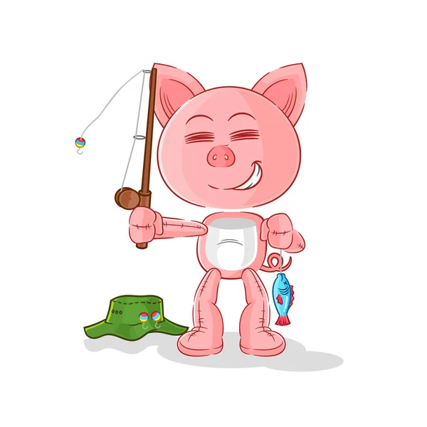 Pig Fisherman Illustration Character Vecto — Image vectorielle