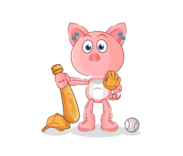 Pig Baseball Catcher Cartoon Cartoon Mascot Vecto — Stock Vector