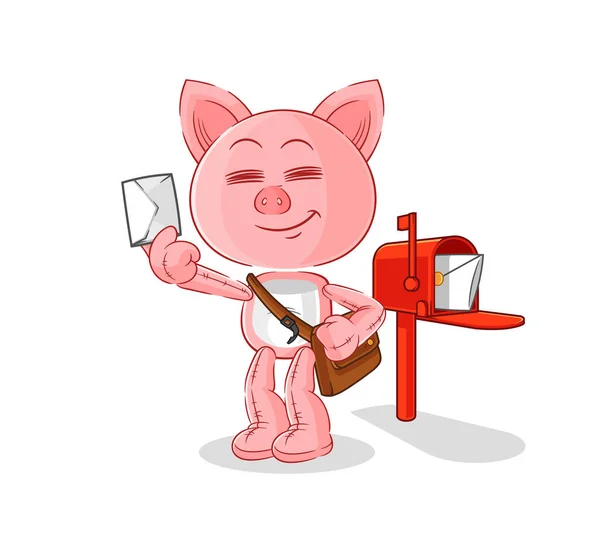 Pig Postman Vector Cartoon Characte — Stock Vector