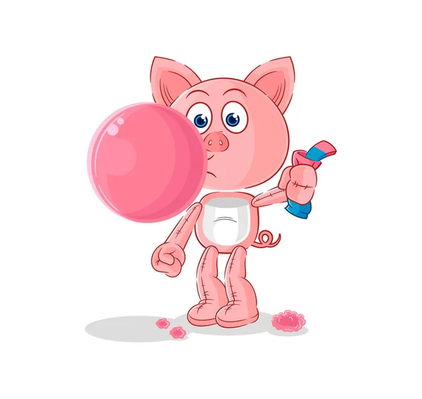 Pig Chewing Gum Vector Cartoon Characte — Stock Vector