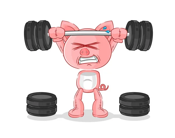 Pig Lifting Barbell Character Cartoon Mascot Vecto — Stock Vector