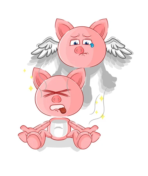 Pig Spirit Leaves Body Mascot Cartoon Vecto — Stock Vector