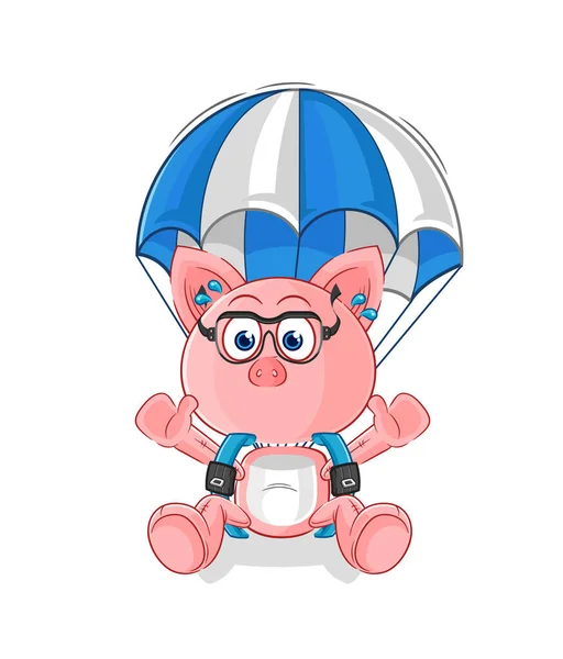 Pig Skydiving Character Cartoon Mascot Vecto — Stock Vector