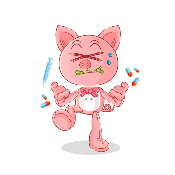 Pig Drug Overdose Cartoon Illustratio — Vettoriale Stock