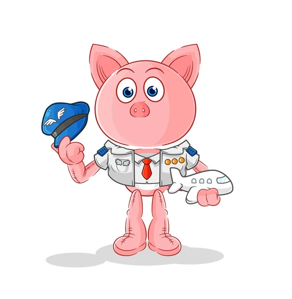 Pig Pilot Mascot Cartoon Vecto — Stockvector