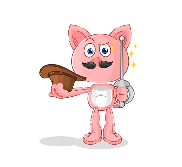 Pig Fencer Character Cartoon Mascot Vecto — Stock Vector