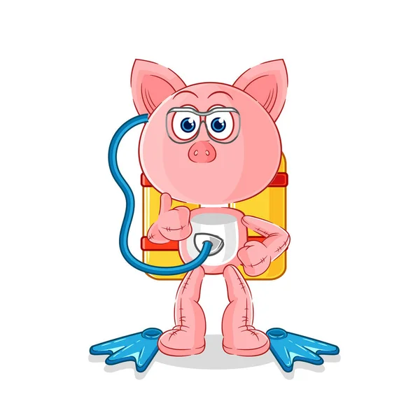 Pig Diver Cartoon Cartoon Mascot Vecto — Stock Vector