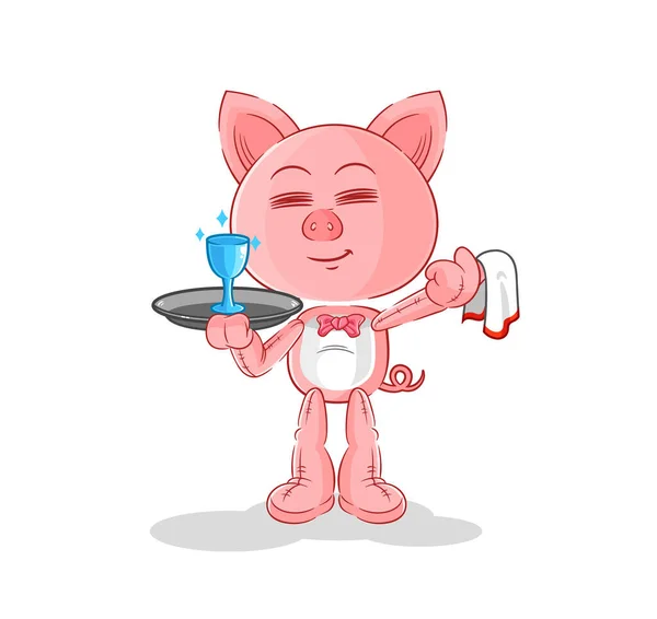 Pig Waiter Cartoon Cartoon Mascot Vecto — Vettoriale Stock