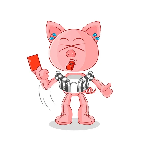 レッドカードイラストの豚レフリー キャラクター ベクトル — ストックベクタ