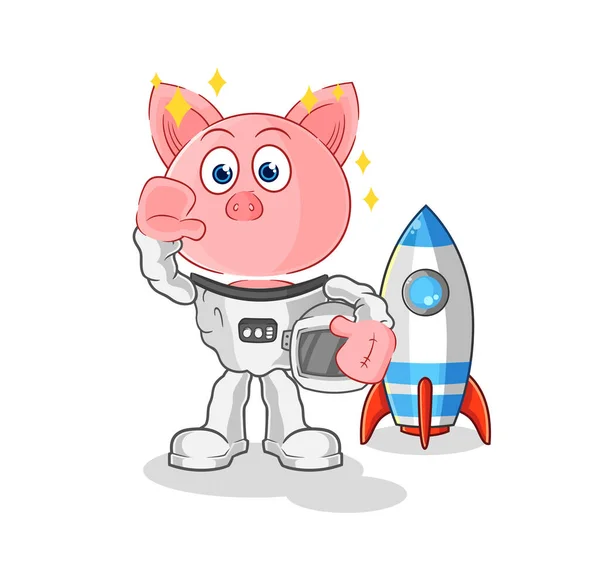 Pig Astronaut Waving Character Cartoon Mascot Vecto — Stock Vector