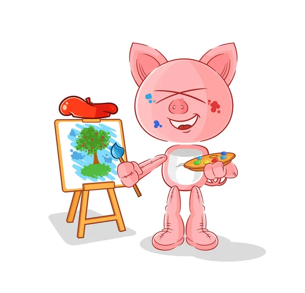 Pig Artist Mascot Cartoon Vecto — Image vectorielle