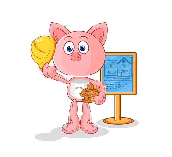 Pig Architect Illustration Character Vecto — Stock Vector